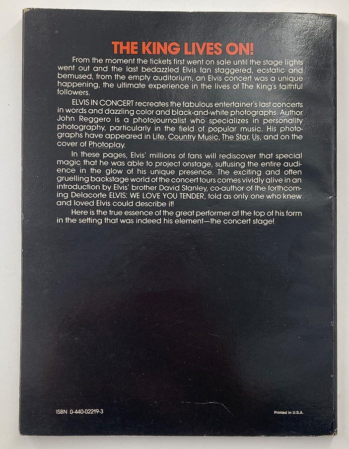 Vintage 1979 Elvis in Concert by John Reggero A Delta Special featuring the back cover which highlights the essence of Elvis Presley as a performer at the peak of his career.