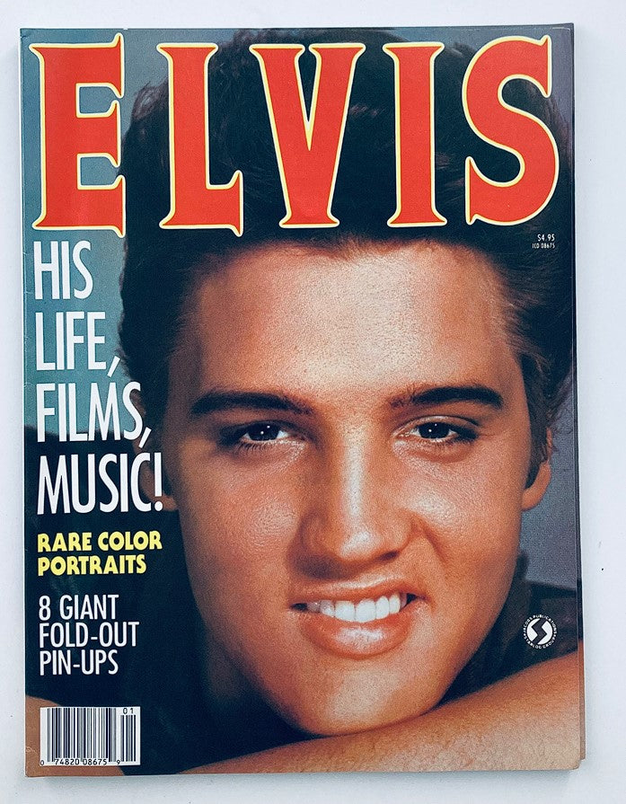 Cover of the VTG Rock Stars Magazine 1987 featuring Elvis Presley, highlighting his life, films, and music. Includes statement of 'Rare Color Portraits' and '8 Giant Fold-Out Pin-Ups'.