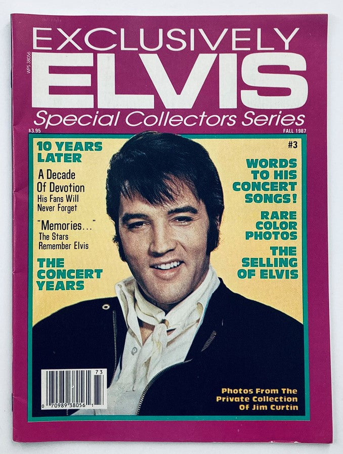 VTG Fall 1987 Exclusively Elvis Presley Special Collector magazine cover featuring Elvis Presley, highlighting articles including '10 Years Later' and 'Words to His Concert Songs'.