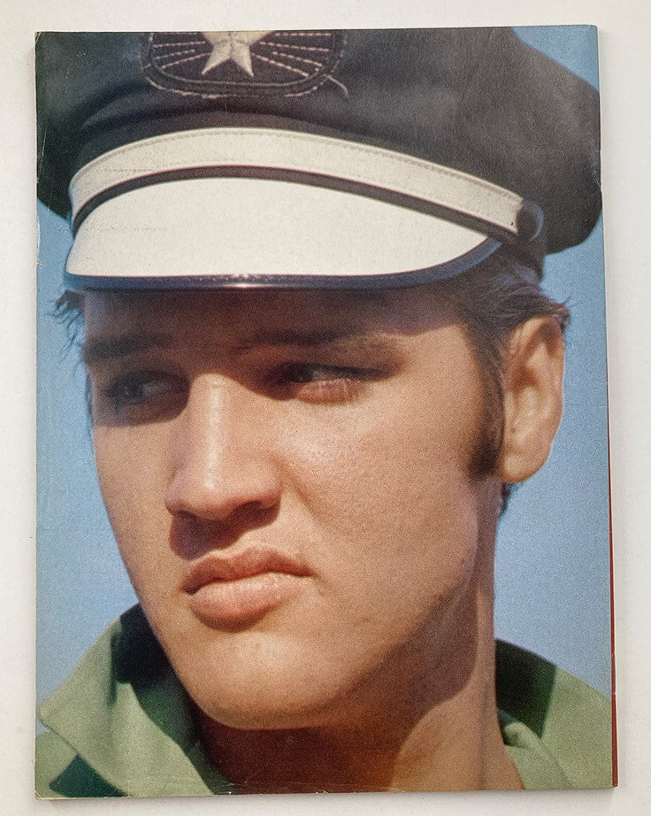 Back cover of VTG Teen Bag Magazine 1977 The Elvis Presley Story with a striking portrait of Elvis Presley, highlighting his features and captivating gaze.