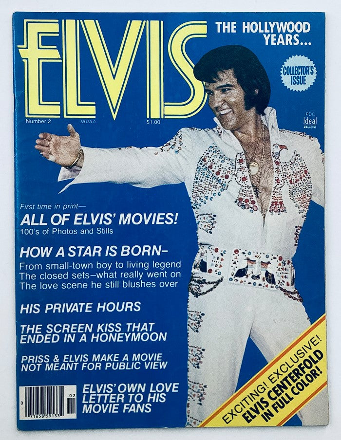 VTG 1978 No. 2 Elvis Presley The Hollywood Years magazine cover featuring Elvis in a stylish outfit, headline stating 'ALL OF ELVIS' MOVIES!' and collector's issue details.