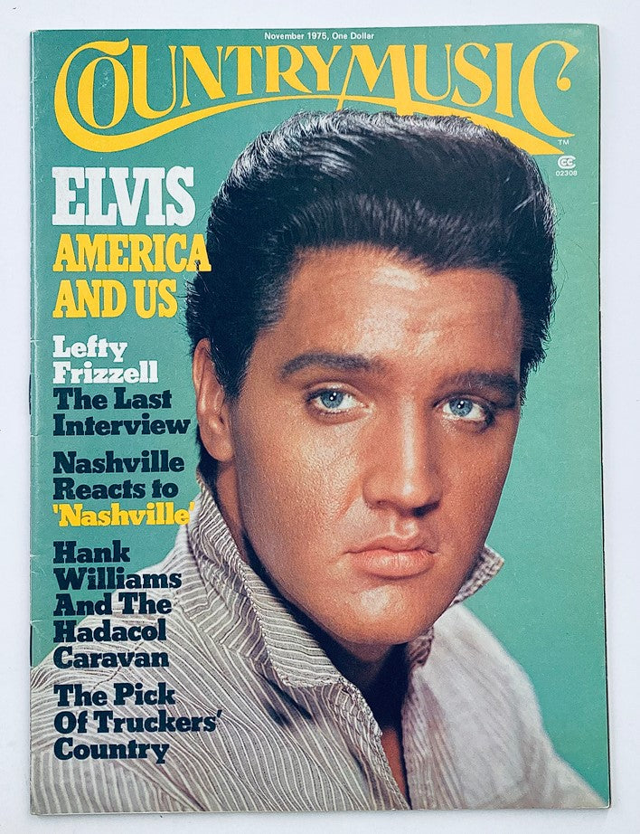 Cover of VTG Country Music Magazine November 1975 Vol 4 #2 featuring Elvis Presley, showcasing articles on American music culture including Elvis, country music stars, and highlights of the 1970s.