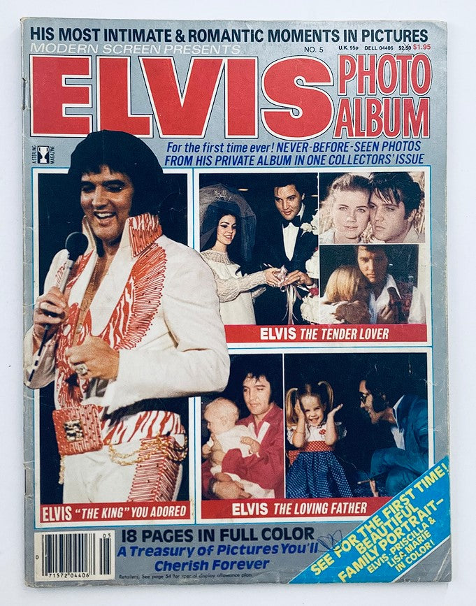 Cover of VTG Modern Screen Magazine 1980 No. 5 featuring Elvis Presley. The magazine showcases rich, colorful graphics and highlights Elvis with accompanying articles and images.