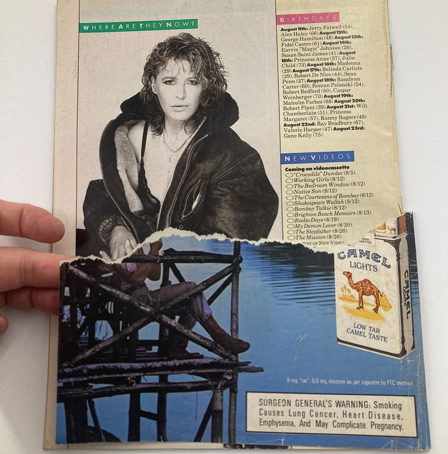 Back cover of US Magazine from August 24, 1987, displaying a promotional image and text 'WHERE ARE THEY NOW?' with visible wear indicative of its vintage nature.