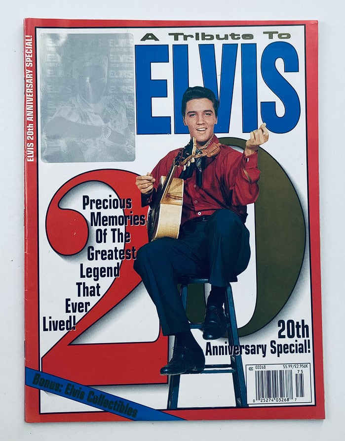 1997 A Tribute To Elvis Presley The Road To Going Up magazine cover featuring Elvis Presley holding a guitar, celebrating the 20th anniversary of his legacy.