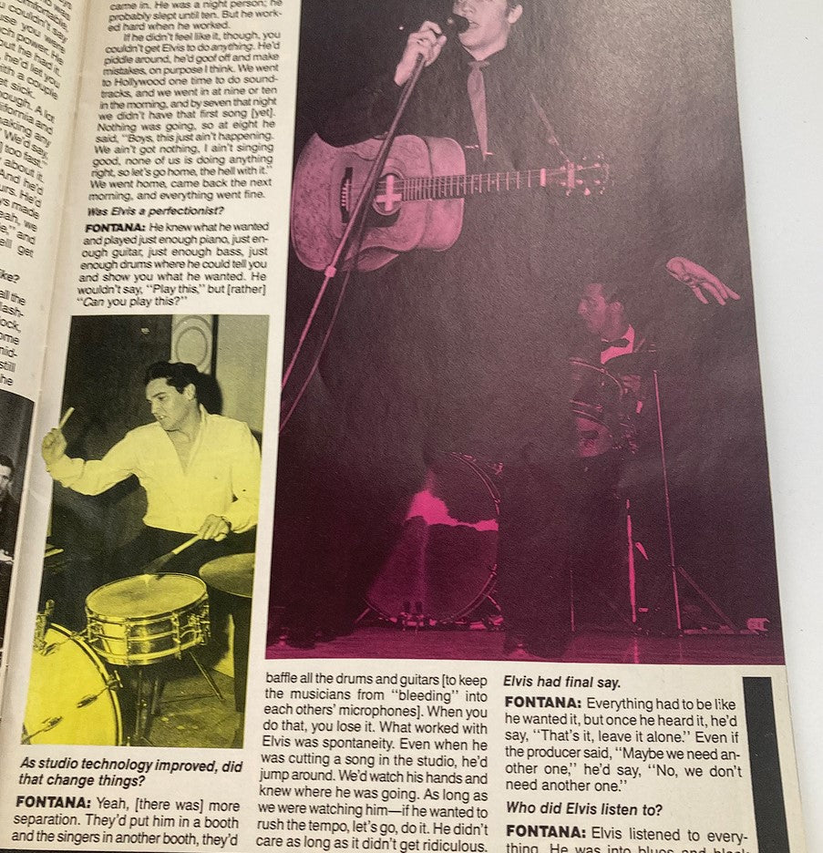 VTG Collector's Edition July 1992 Elvis Presley Lives On w Poster No Label showcases a historical magazine spread featuring Elvis Presley performing with a guitar in a studio setting.
