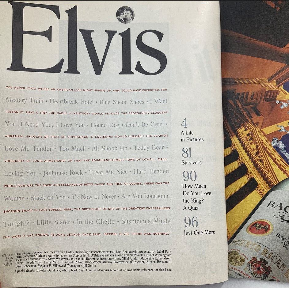 Inside page of Life Magazine February 10, 1995, showcasing articles and contents dedicated to Elvis Presley, with highlights from his iconic career.