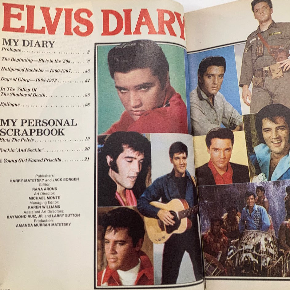 Cover page of VTG Platinum Magazine 1979 #6 featuring Elvis Presley Diary with images and table of contents.
