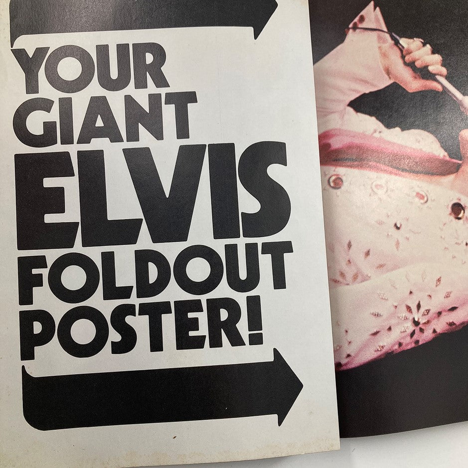 Announcement page for the giant foldout poster included in the 1979 Elvis Presley Lives Memorial Edition magazine, emphasizing its collectibility.