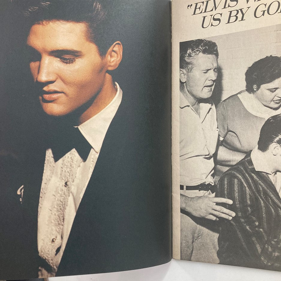 Vintage magazine featuring Elvis Presley from 1979, highlighting a close-up image of Elvis with a suave hairstyle and tuxedo, part of the VTG Modern Screen Presents collection.