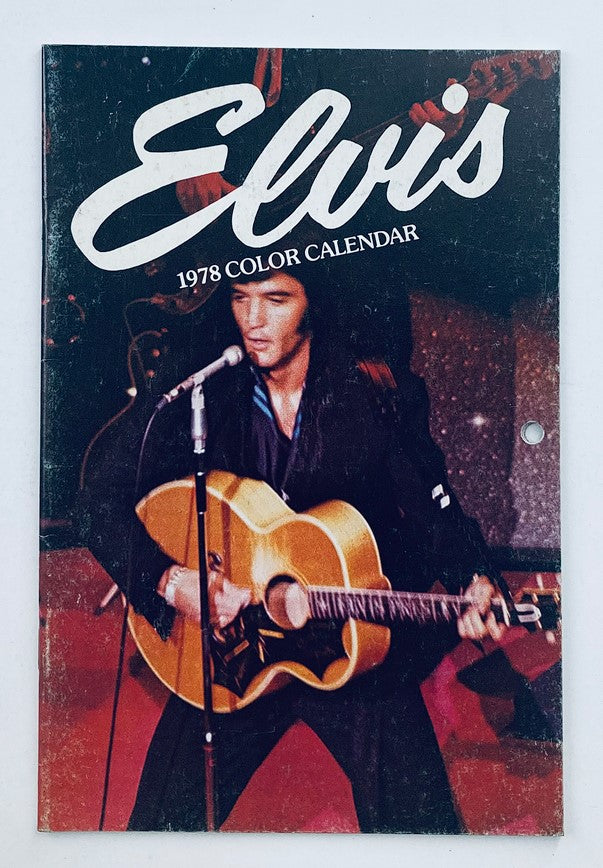 VTG 1978 Elvis Presley Color Calendar cover featuring Elvis performing on stage with a guitar.