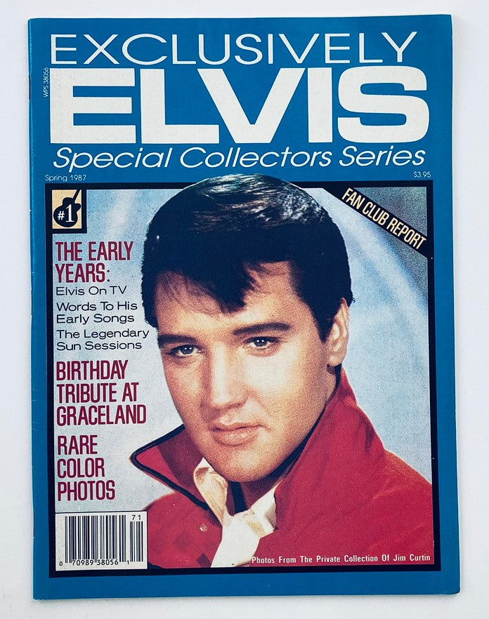 Cover of the VTG 1987 No. 1 Exclusively Elvis Presley Special Collectors Series magazine featuring a portrait of Elvis Presley. It includes text about the early years of Elvis, his television appearances, and fan club reports.