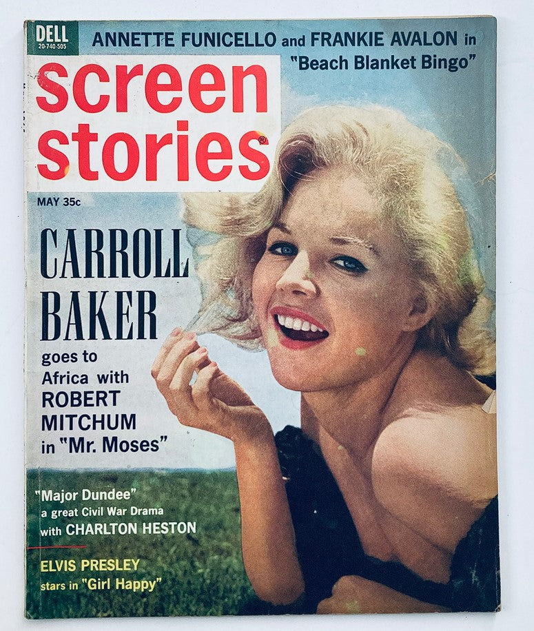 VTG Screen Stories Magazine May 1965 featuring Carroll Baker on the cover, showcasing classic cinema themes and nostalgic artwork.