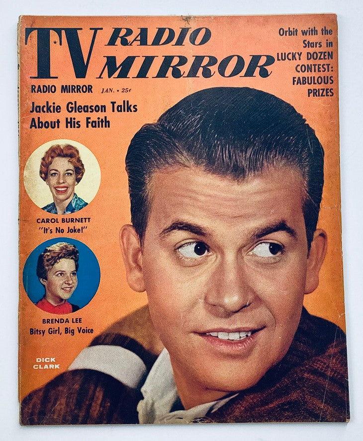 VTG TV Radio Mirror Magazine January 1961 featuring Dick Clark on the cover, showcasing Jackie Gleason, Carol Burnett, and Brenda Lee with engaging headlines about television and radio culture.