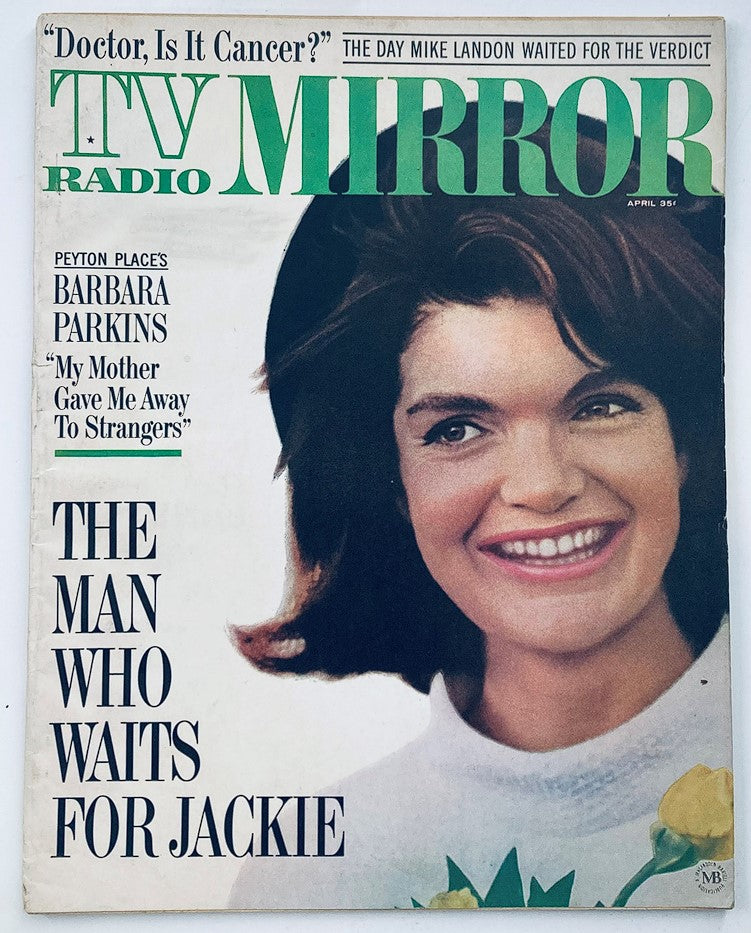 VTG TV Radio Mirror Magazine April 1965 featuring Jackie Kennedy on the cover, showcasing 1960s vintage style and pop culture.
