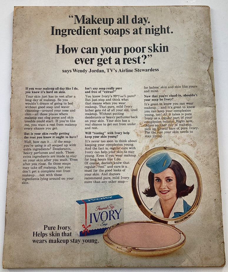 Advertisement in the VTG TV Radio Mirror Magazine September 1966 promoting Ivory soap with a vintage model and skincare tips.