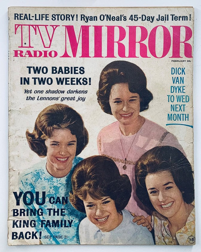 Cover of VTG TV Radio Mirror Magazine February 1966 Vol 65 #3 featuring four women and headlines about the Lennons' joy, Dick Van Dyke, and the King Family.