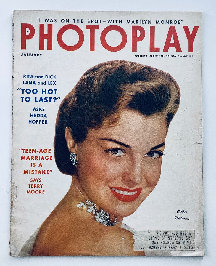 Cover of VTG Photoplay Magazine January 1954 featuring Esther Williams with a glamorous look, promoting the film 'Easy to Love.' Perfect for collectors of vintage cinema memorabilia.