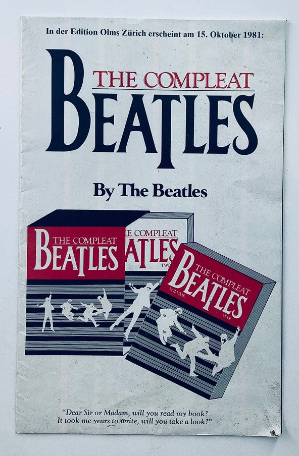 Cover of 'The Compleat Beatles' by The Beatles, featuring illustrations of the book's design release in October 1981.