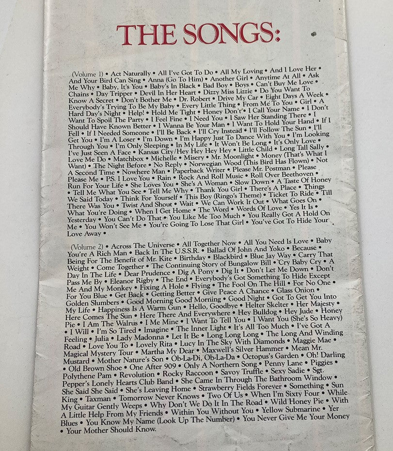 Cover of 'VTG October 1981 The Compleat Beatles by The Beatles w Poster No Label' featuring the list of songs from the album.