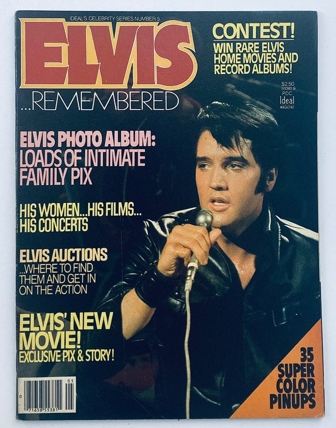 VTG Ideal's Celebrity Series August 1979 Elvis Presley Remembered magazine cover featuring Elvis Presley in a black leather jacket with the title highlighted and promotional details.