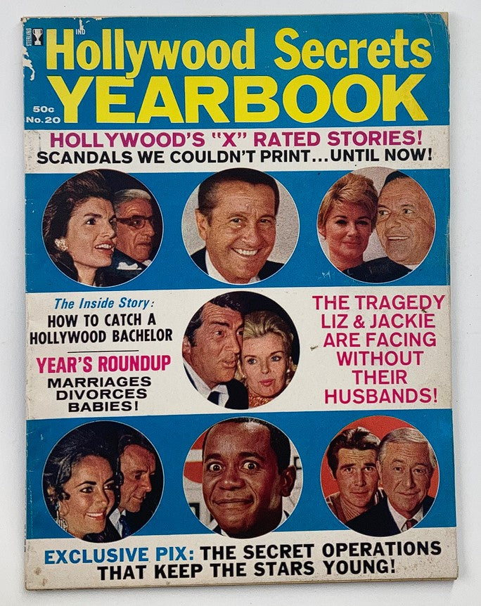 Cover of VTG Hollywood Secrets Yearbook No. 20 from 1971 featuring iconic celebrity gossip stories including Jackie Kennedy and Ari Onassis.