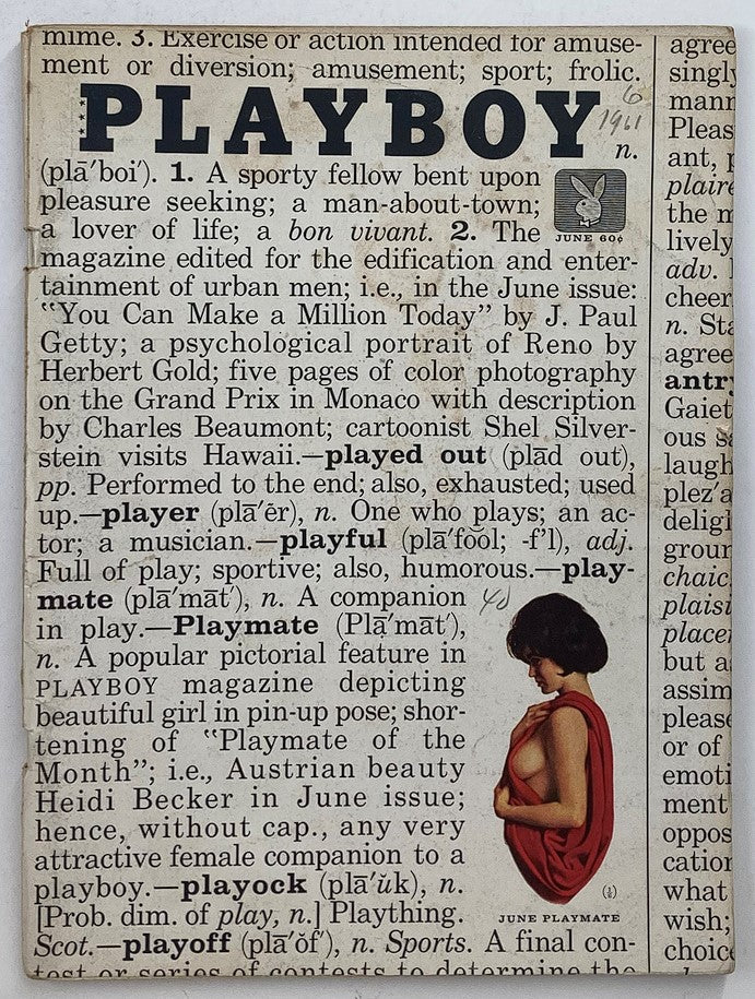 VTG Playboy Magazine June 1961 page displaying the definition and details of the magazine, including information about Playmate Heidi Becker.