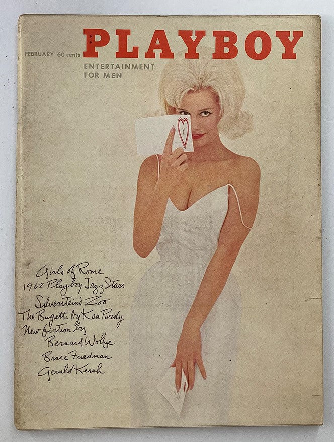 Cover of the VTG Playboy Magazine February 1962 featuring Kari Knudsen, showcasing a stylish image with a heart-themed card.