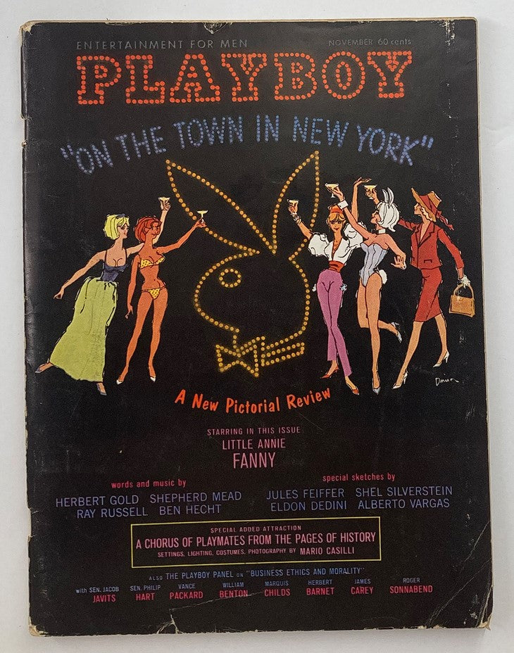 VTG Playboy Magazine November 1962 cover featuring the title 'Playboy' with colorful illustrations of women, showcasing the style of the early 1960s.