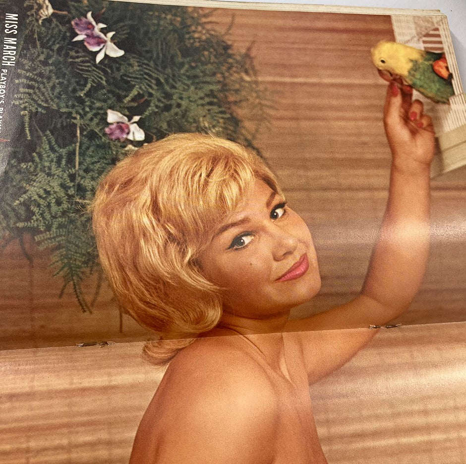 Centerfold image of Adrienne Moreau from VTG Playboy Magazine March 1963, showcasing her beauty and 1960s style.