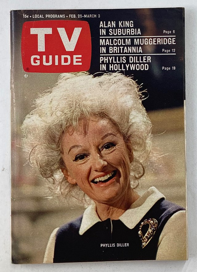 VTG TV Guide Magazine February 25 1967 featuring Phyllis Diller on the cover, showcasing classic television listings and articles from the 1960s.