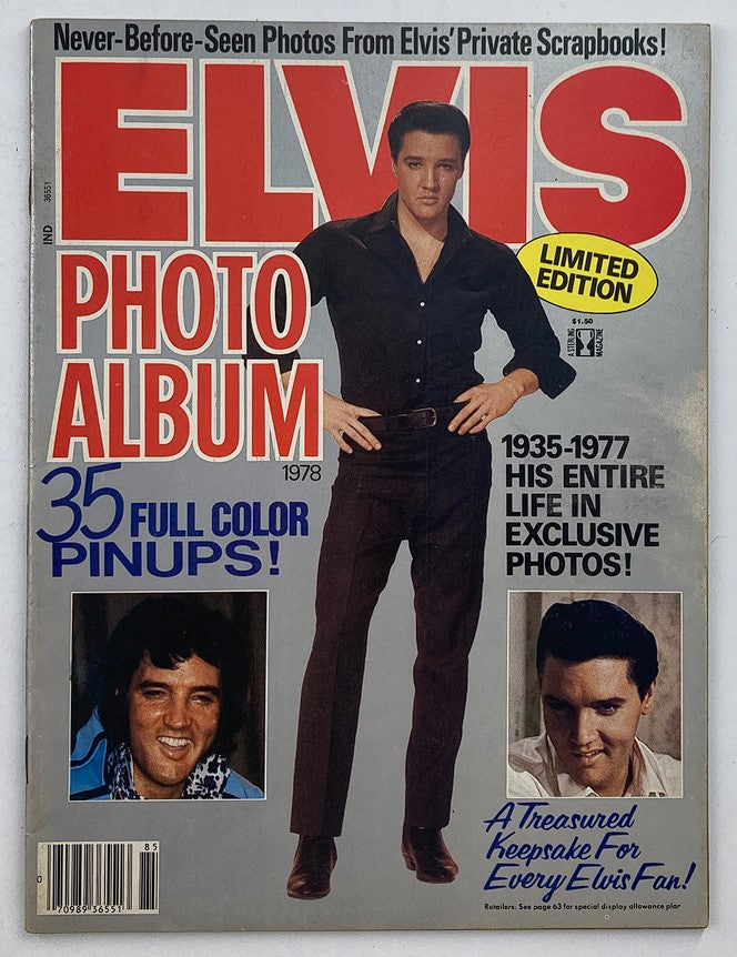 VTG 1978 Elvis Presley Photo Album cover featuring the King of Rock and Roll, showcasing 35 full-color pin-ups and a collection of exclusive photos from his life spanning 1935-1977.