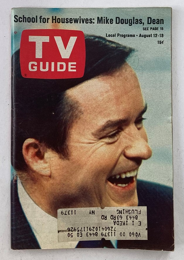 VTG TV Guide Magazine August 12 1967 Vol 15 #32 featuring Mike Douglas on the cover with a smiling expression. This collectible vintage magazine captures the essence of television history.