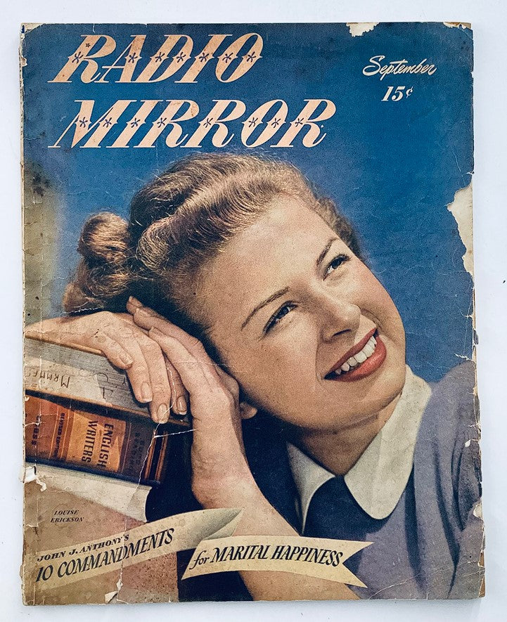 Cover of VTG Radio Mirror Magazine September 1946 featuring Louise Erickson, showcasing the post-war era's unique style and flair.