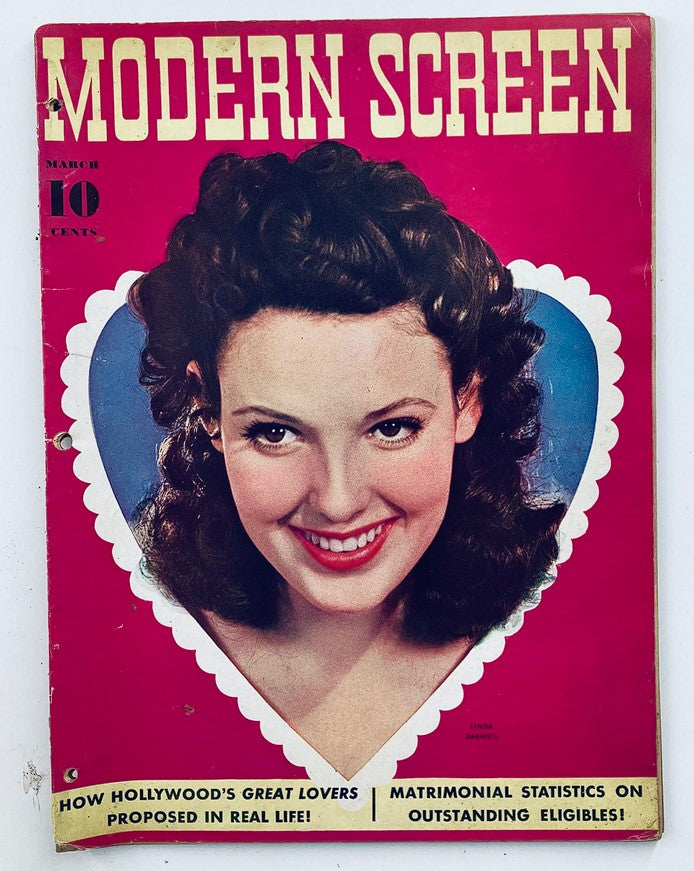 VTG Modern Screen Magazine March 1941 featuring Linda Darnell on the cover, showcasing the glamour of early 1940s Hollywood.