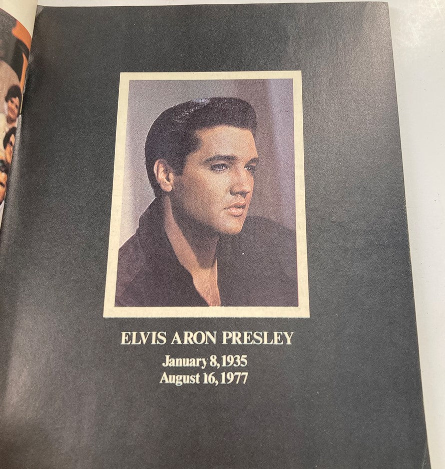 Inside page of the 1977 Photoplay Magazine dedicated to Elvis Presley, featuring a portrait and details about his life and legacy.