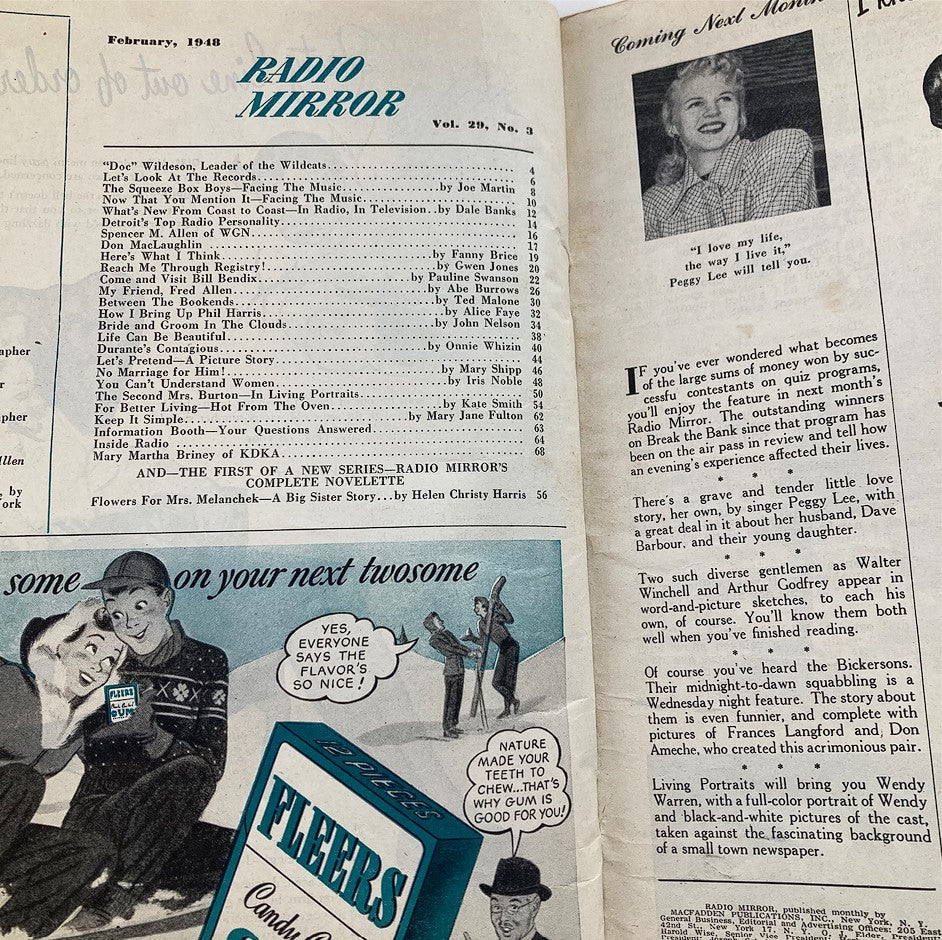 Vintage Radio Mirror Magazine February 1948 Vol 29 #3 Alice Faye Portrait No Label