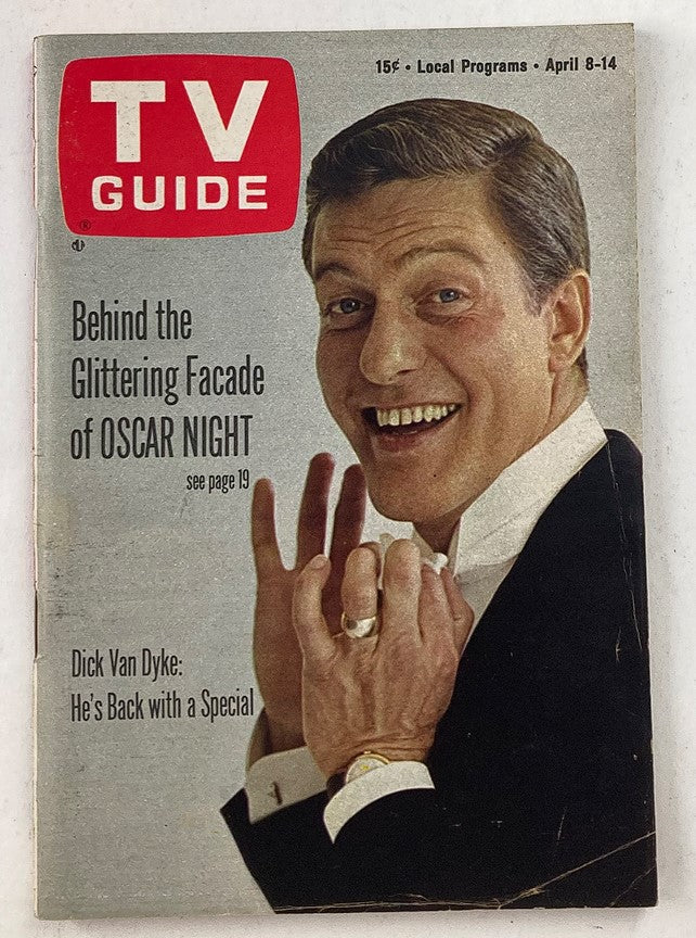 TV Guide Magazine April 8, 1967 featuring Dick Van Dyke on the cover, highlighting his special appearance and events like Oscar Night.