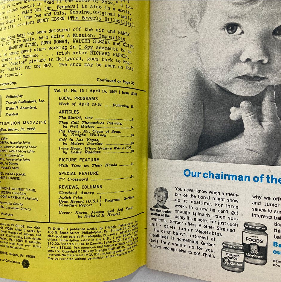Interior page of TV Guide Magazine April 15 1967, displaying articles and information, with a focus on the special feature titled 'The Starlet, 1967'.