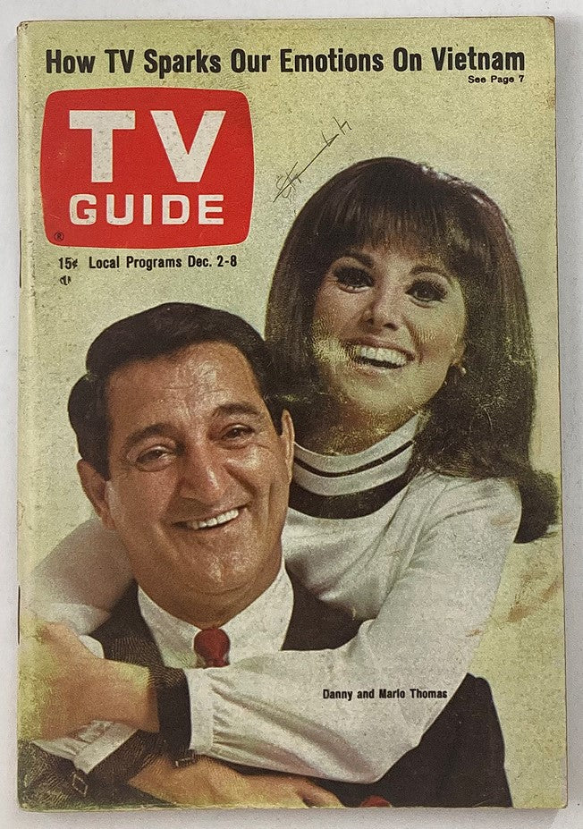 Cover of TV Guide Magazine December 2 1967 featuring Danny and Marlo Thomas, showcasing their vibrant smiles and iconic style.