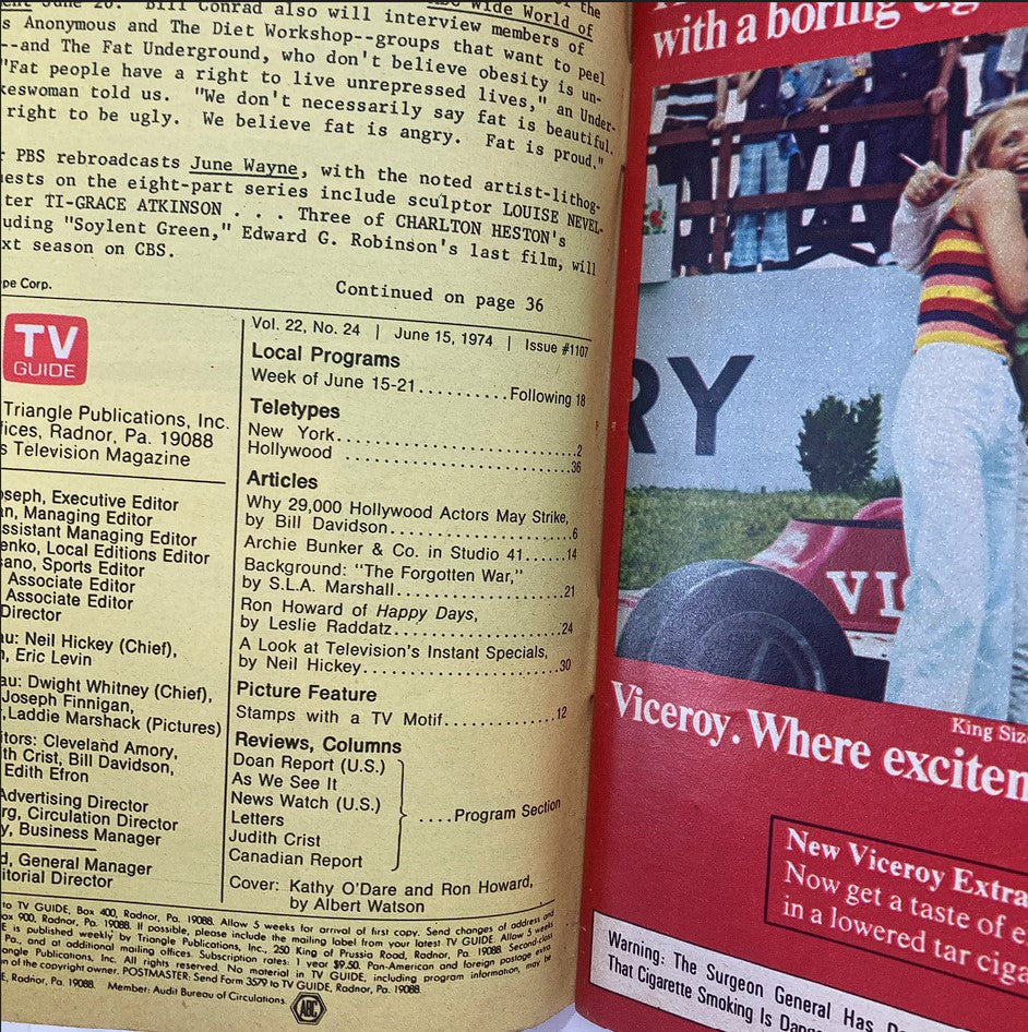 TV Guide Magazine June 15 1974 Kathy O'Dare, Ron Howard San Francisco Metro Ed.