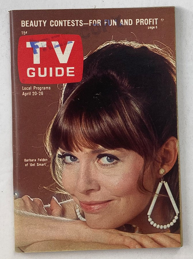 TV Guide Magazine April 20 1968 featuring Barbara Feldon on the cover, showcasing her iconic look as a star of 'Get Smart', highlighting vintage television culture.