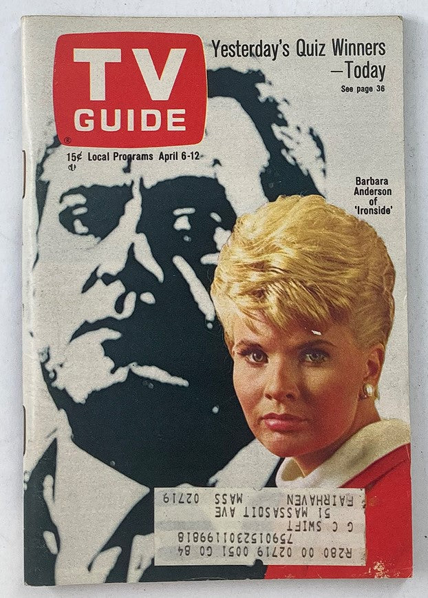 Cover of TV Guide Magazine April 6 1968 featuring Barbara Anderson, showcasing classic television programming of the era.