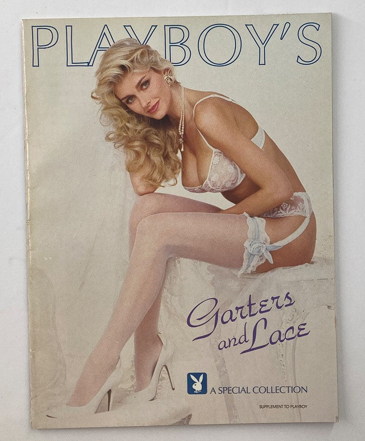 Front cover of VTG 1992 Playboy's Garters & Lace Pamela Anderson Special Collection featuring a model in lingerie and stockings.