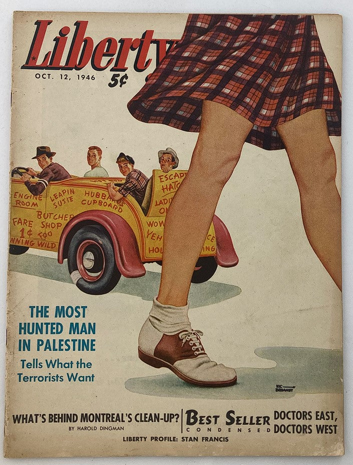 Cover of VTG Liberty Magazine from October 12, 1946 featuring the article 'The Most Haunted Man in Palestine', with a vintage illustration and text.