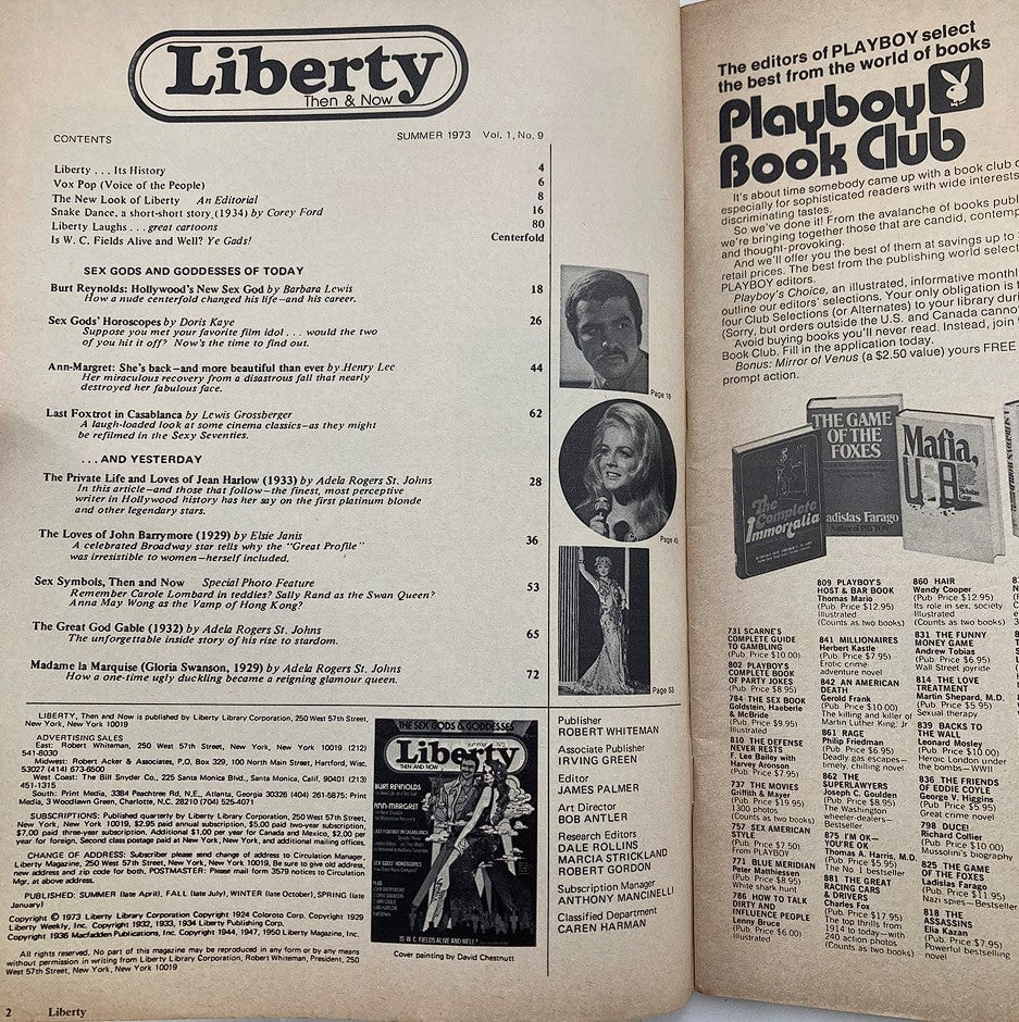 Vintage Liberty Magazine Summer 1973 Vol 1 #9 Burt Reynolds & Ann-Margret No Label