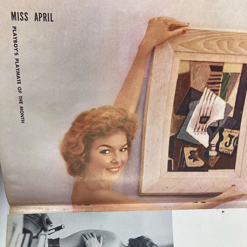 Inside page of VTG Playboy Magazine April 1956 showcasing Playmate of the Month Rusty Fisher presenting art, representing the blend of photography and journalism that defines early Playboy magazines.