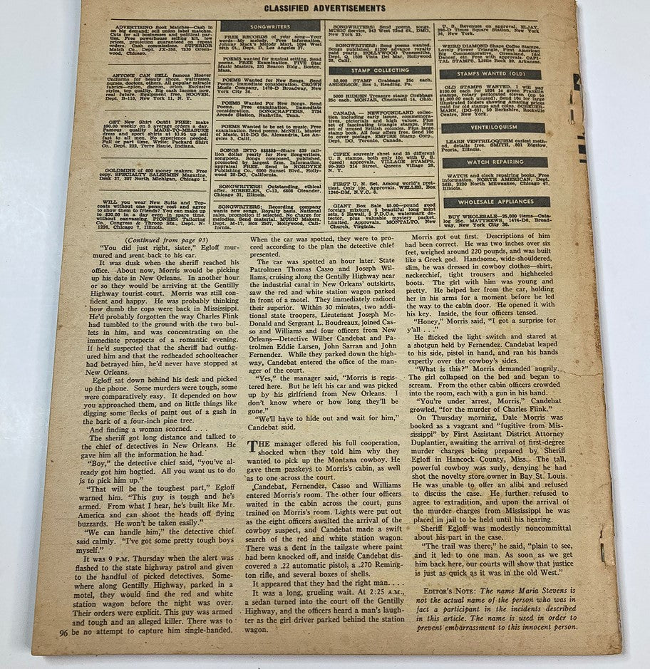 Back page of the VTG Inside Detective Magazine March 1956, displaying various classified advertisements, contributing to the vintage appeal of the publication.