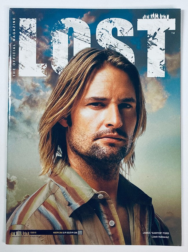 Lost The Official Magazine March 2006 No. 3 featuring Josh Holloway as Sawyer, showcasing a striking portrait of the character.