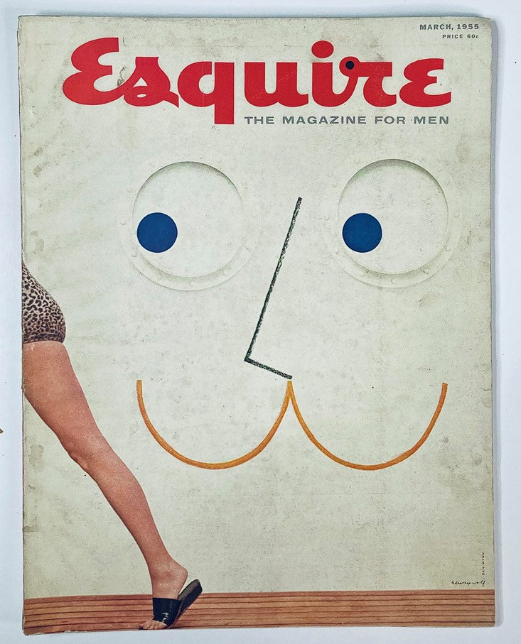 Cover of VTG Esquire Magazine March 1955 featuring whimsical art with a face design, showcasing the magazine's nostalgic charm.